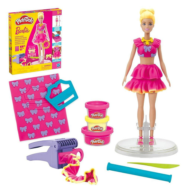 Play-Doh Barbie Ruffles and Bows Set, Make Doll Clothes with Modeling Compound & 9 Fashion Accessories, Arts & Crafts for Girls & Boys, Kids, 5+