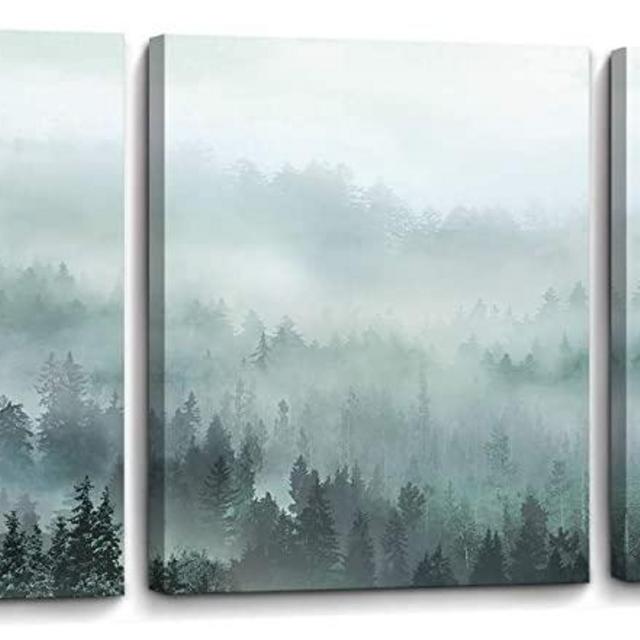 3 Piece Wall Art for Living Room Misty Forests Print Picture Framed Canvas Artwork Wall Decor for Bathroom Bedroom Modern Room Landscape Decorations Size 12x16 inches x 3 Panel Ready to Hang