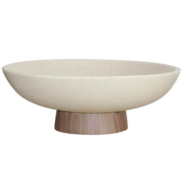 LIN CHUAN Modern Resin Pedestal Bowl – Large Fruit Bowl for Kitchen Counter, Catch All Tray for Entryway Table, Stylish Key Bowl & Dining Centerpiece, Brown
