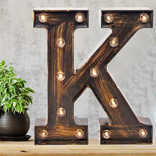 Pooqla Vintage Light Up Marquee Letters with Lights – Illuminated Industrial Style Lighted Alphabet Letter Signs - Coffee Bar Apartment Bedroom Wall Home Initials Decor - K