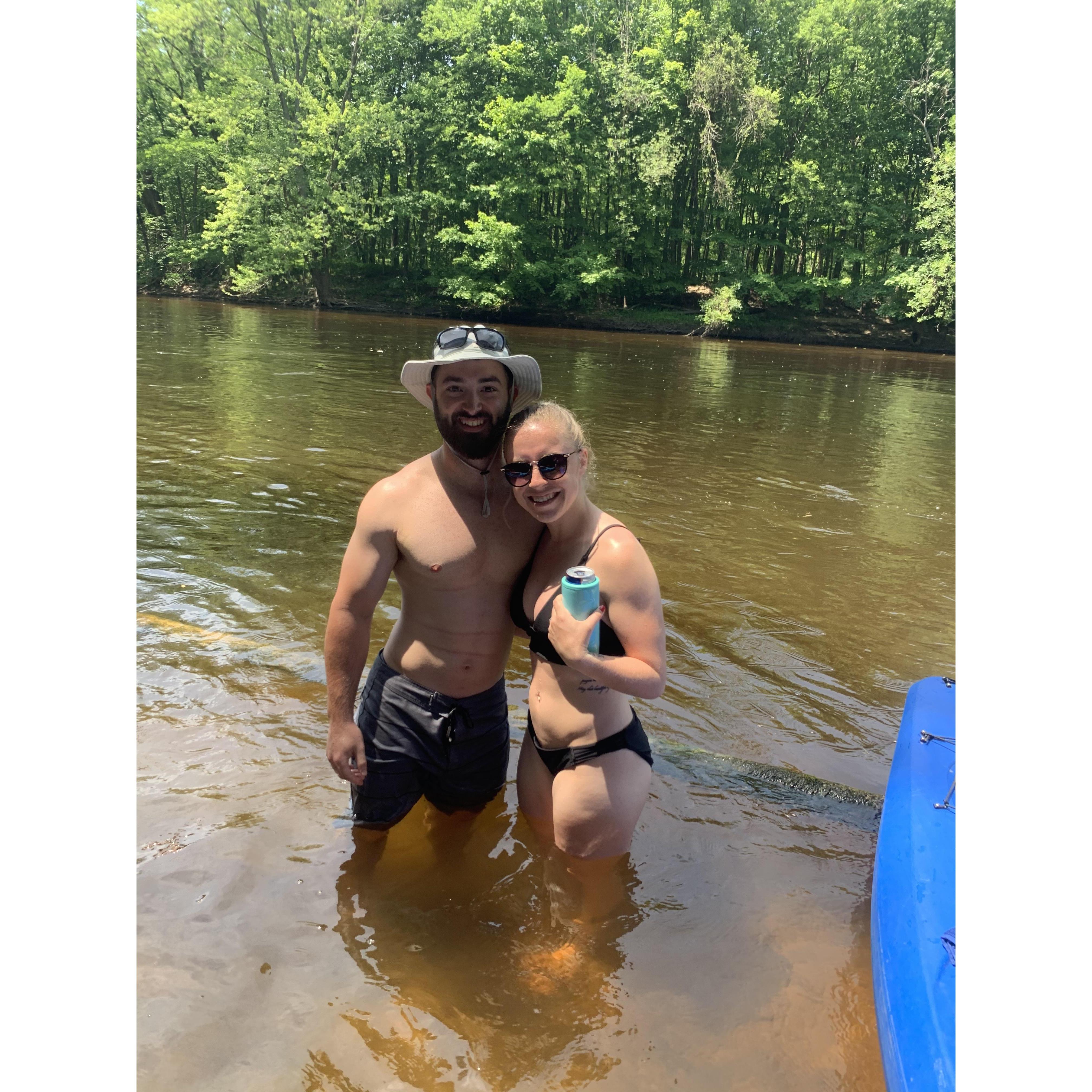 On a camping trip! We floated down the river on our kayaks for hours