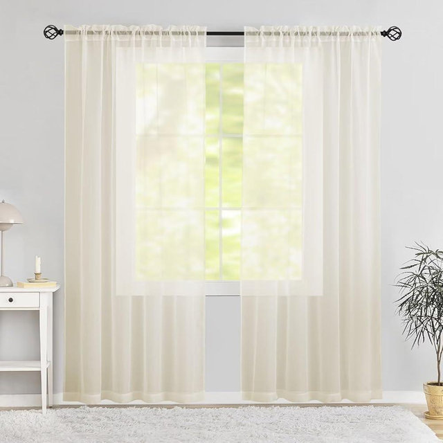 Karseteli Semi Voile Sheer Curtains 84 Inches Long 2 Panels Rod Pocket Window Treatment for Living Room Bedroom Dining Room(Ivory 52" W x 84" L)