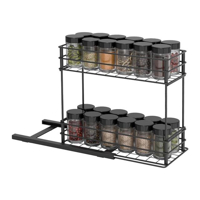 PINPON Spice Rack Organizer for Cabinet Rustproof & Durable Pull Out Spice Racks 2-Tier Slide Out Seasoning Kitchen Organizer (5.3''W x 9.8''D x 8.6''H)
