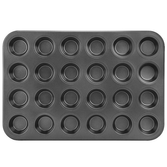 Beasea Mini Muffin Pan 24 Cups Nonstick, 1 Pack 24 Mini Small Cup Non Stick Muffin Baking Pan Tin Tray Carbon Steel Bakeware Individual Cupcake Baking Pan - Black