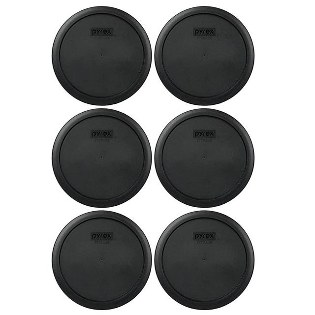 Pyrex 7402-PC 6/7 Cup Black Round Plastic Food Storage Lids - 6 Pack