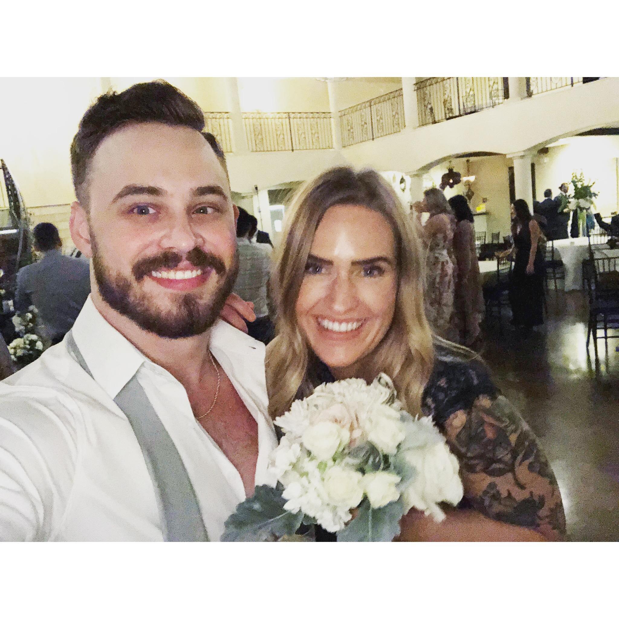 after catching the bouquet at our friends’ wedding