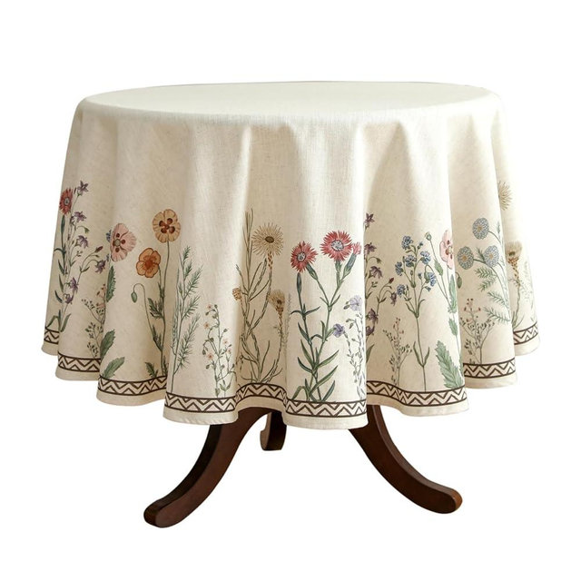 ISAENNE Designer Off White Linen Small Round Tablecloth,Floral Elegant Table Cloth,Stain Resistant Vintage Decor Tablecloths for Dining Thanksgiving Kitchen Christmas,Diameter 55"-Serenity G