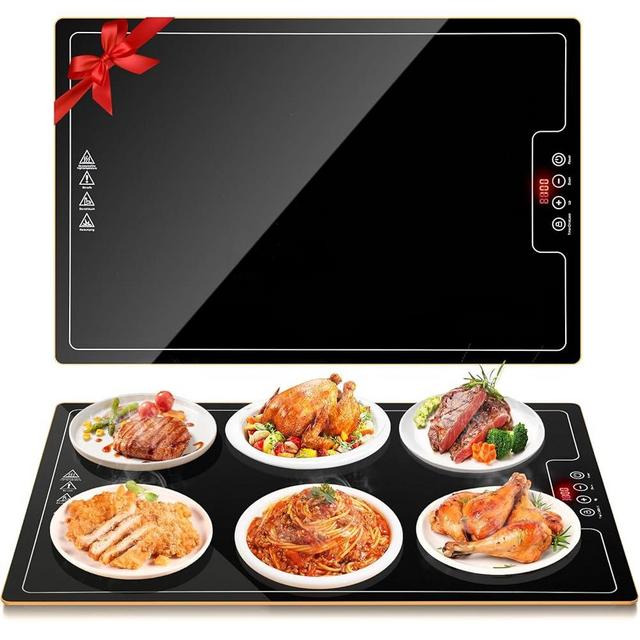 Electric Heat Warming Tray, 23.7"x15.8" Full Surface Mat Warmer With Thermostat, Digital Display,Support 104~284℉, Timer (30min-24hrs), Perfect For Parties Buffet, Countertop, Heat-Resistant Glass