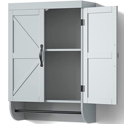 SRIWATANA Bathroom Wall Cabinet, 2-Door Medicine Cabinet with Adjustable Shelf, Gray