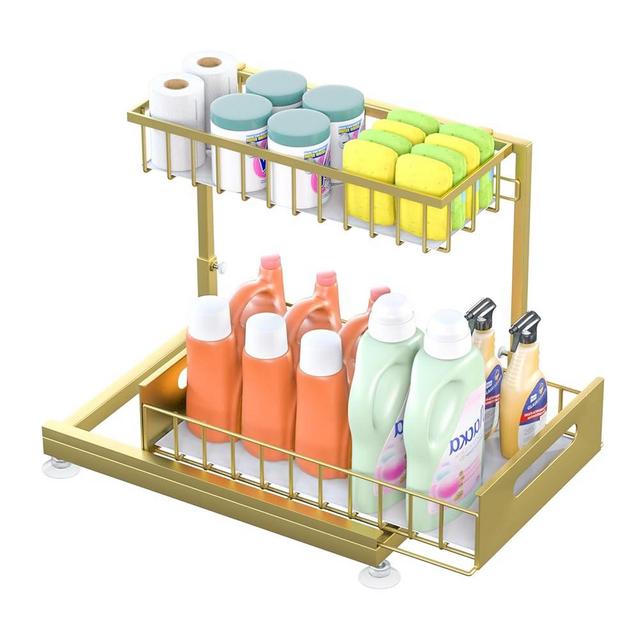 Under Sink Organizer Storage 2-Tier Premium Metal Pull-Out Racks, Height Adjustable, Easy Installation | Kitchen & Bathroom Organizers Pack of 1