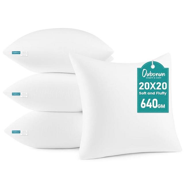 Oubonun 20 x 20 Throw Pillow Inserts - Soft, Plush & Decorative Down Alternative Pillows for Couch Sofa Bed, Machine Washable - White, Pack of 4