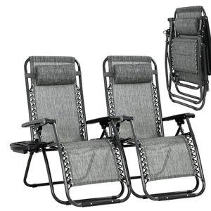 Zero Gravity Chairs Set of 2 Adjustable Folding Reclining Lounge Chairs Outdoor Beach Chair with Pillow and Cup Holder, Patio Lawn Chair Pool Chairs for Outdoor Pool Side Camping Yard Beach (2, Grey)