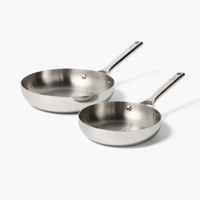 2pk Uncoated Stainless Steel Frying Pan Set - Figmint™