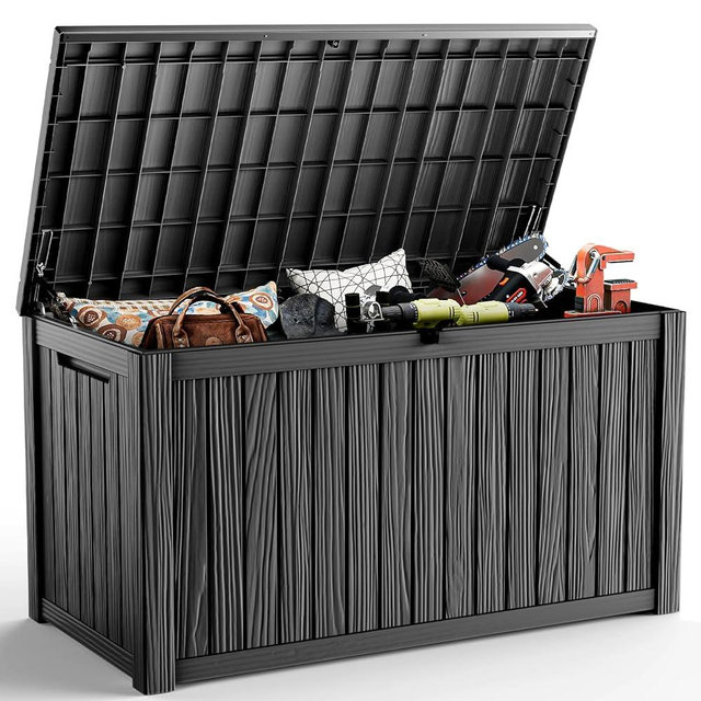DRATO 180 Gallon Deck Box, Waterproof Resin Large Outdoor Storgae Box for Patio Furniture, Patio Cushions, Gardening Tools, Pool and Sports Supplies, Lockable