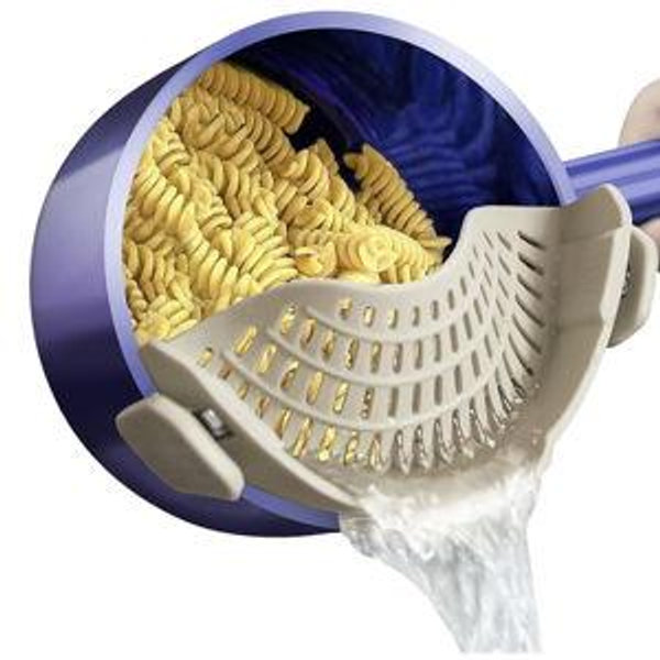 Clip On Strainer Silicone for All Pots and Pans, Pasta Strainer Clip on Food Strainer for Meat Vegetables Fruit Silicone Kitchen Colander (MilkShake)