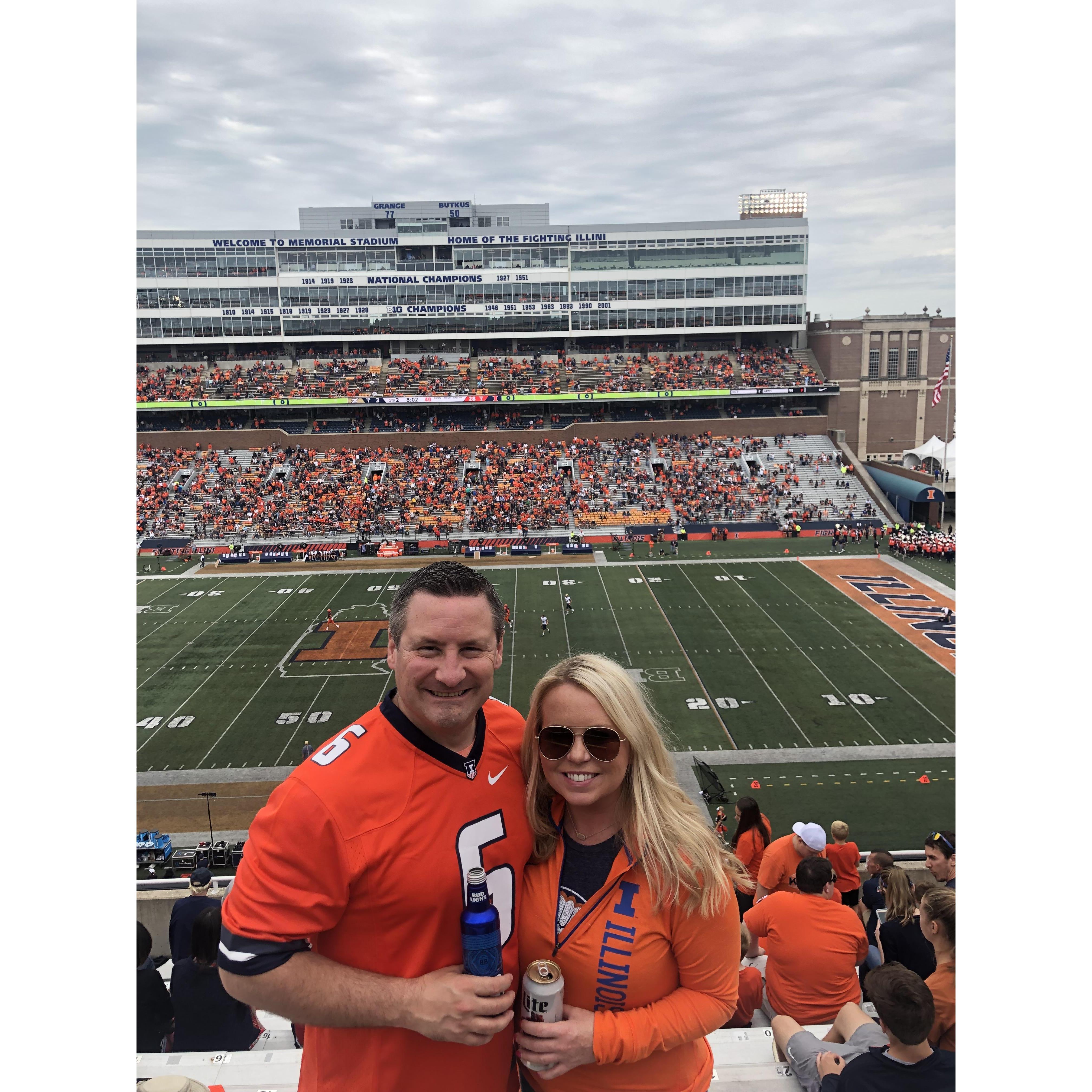 ILL-INI!! Need we say more! Fun trips down to Champaign our Alma Mater rooting for the Illini! Tailgating with family and friends!