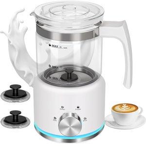 Milk Frother, 16.9 OZ Milk Frother and Steamer, 4 in 1 Electric Milk Frother Dishwasher Safe, Durable Silent Working Frother for Coffee, Hot and Cold Foam Maker, White Glass
