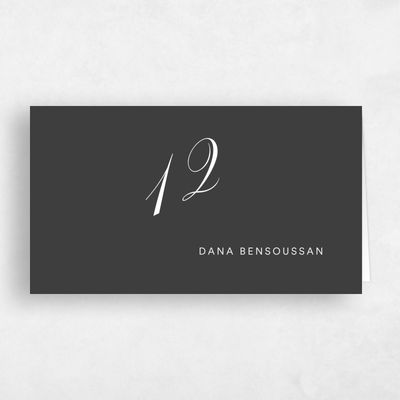 Dark Charcoal, Black Wedding Place Card - Dametta