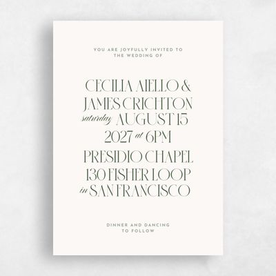 Dark Olive, Beige Wedding Invitation - Milan Portrait