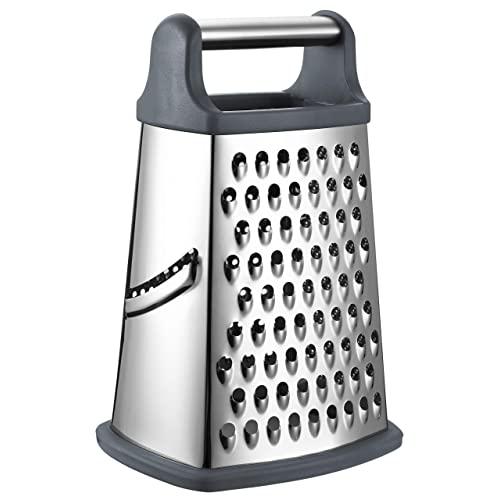 Spring Chef Professional Box Grater, Stainless Steel with 4 Sides, Best for Parmesan Cheese, Vegetables, Ginger, XL Size, Gray