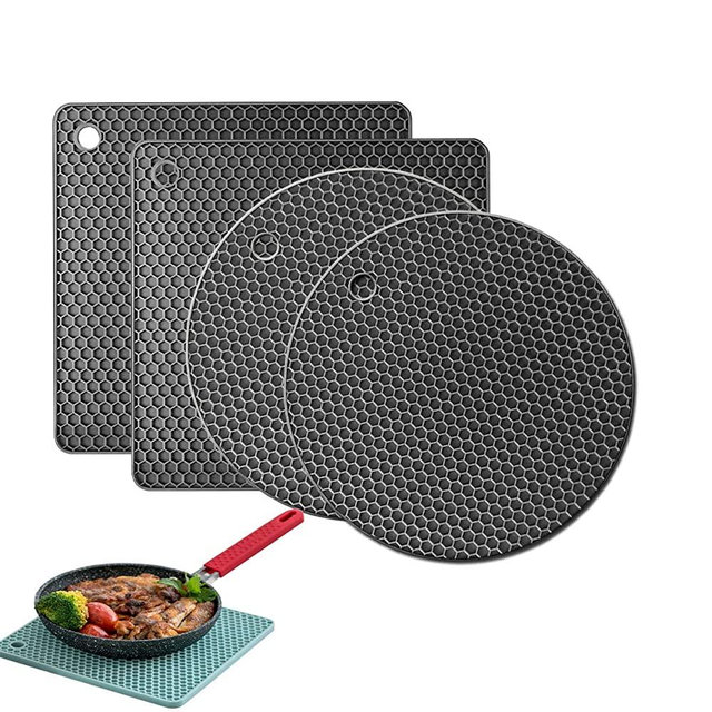 YQMYXG Silicone Trivet Mats, Premium Heat Resistant Pot Holders [4 pack],Trivets for Hot Dishes - Thick Hot Pads for Kitchen,Multi-purpose Drying Mat, Coaster, Gripper Pad (Black)