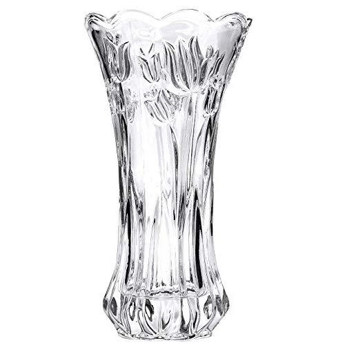 Slymeay Flower Vase Tulips Pattern Large Size Glass Thickening Design Home Decor,Wedding vase or Gift - 10" High x5 Wide,Clear,with Color Box