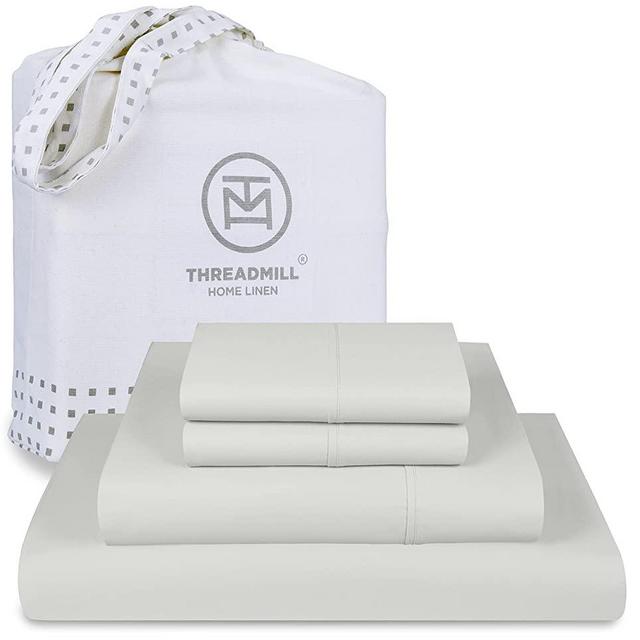 Threadmill Home Linen California-King Sheets - 100% Pure Cotton 600 Thread Count, 4 Piece Sateen Weave Light Grey Bed Set, Soft ELS Combed Cotton, Solid Bedsheets with Elasticized Deep Pocket