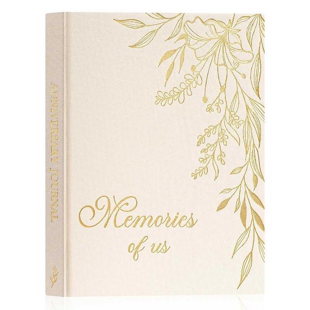 Lanpn Wedding Anniversary Journal Book Memories of Us, Linen Dating to 70th Wedding Scrapbook Notebook Memory Book, Newlywed Marriage Couple Anniversary Journal Bridal Shower Gifts (Beige, 190 Pages)
