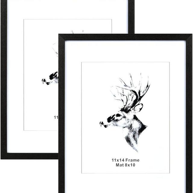 Yaetm Black Wood 11x14 Picture Frame with Mat for 8x10 Set of 2, Solid Wood Photo Frames with Tempered Glass, 11 x 14 Frames for Wall Mounting (2 pack, Black)