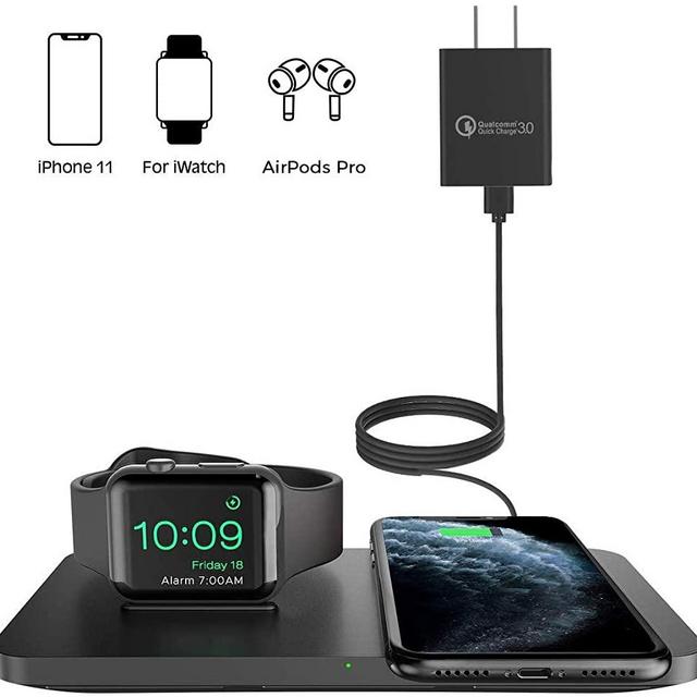 Wireless Charger [with QC 3.0 Adapter], Seneo 2 in 1 Wireless Charging Pad with iWatch Stand for iWatch 5/4/3, 7.5W for iPhone 11/Pro Max/XR/XS Max/XS/X/8/8P/Airpods Pro (No Magnetic Charging Cable)