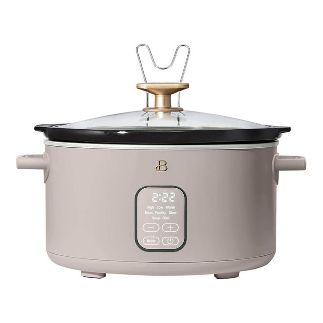 6 Qt Programmable Slow Cooker with Digital Timer, 5 Cooking Functions, Removable Ceramic Pot and Tempered Glass Lid, Dishwasher Safe (Porcini Taupe)