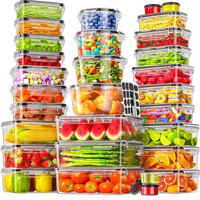 60 PCS Food Storage Containers with Lids Airtight, Total 718oz Leakproof Containers Set for Kitchen Storage, Meal Prep, Reusable Plastic, Microwave/Dishwasher Safe, Extra Labels & Pen