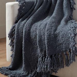 Dreamy Handwoven Fringe Throw - Steel Blue