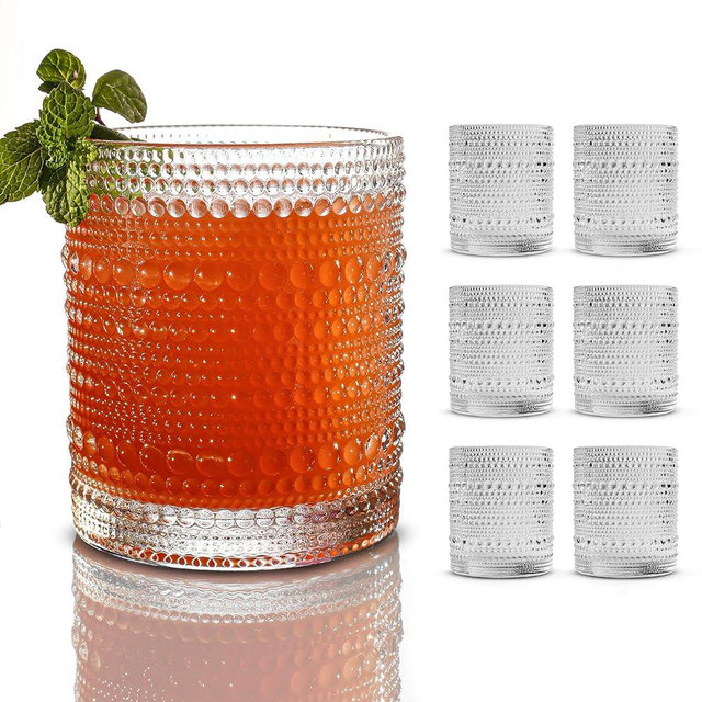 Hobnail Drinking Glasses, Vintage Glassware Set of 6, Vintage Drinking Glasses 15.22 oz, Bubble Glasses Drinking, Hobnail Glasses, Vintage Glass Cups, Jupiter Glasses for Juice, Soda, Beer, Whisky