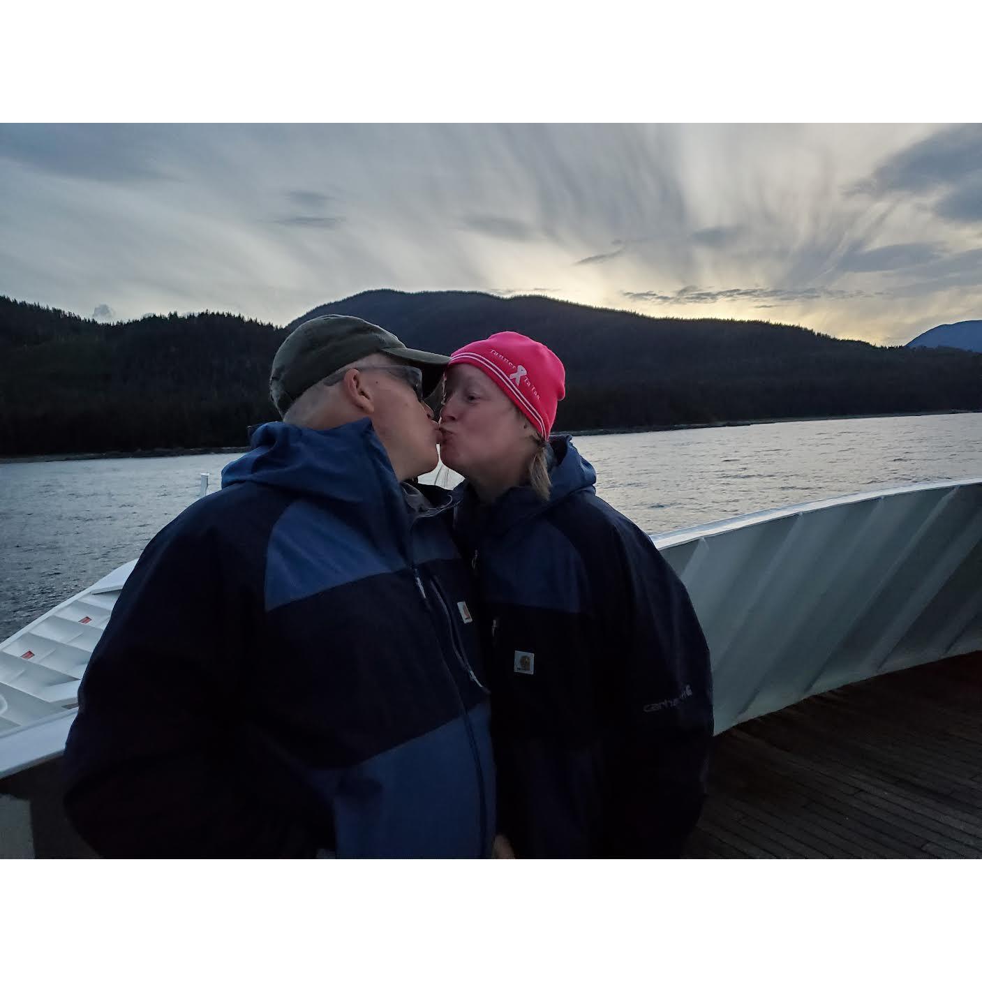 On the bow of Uncruise ship, Alaska.