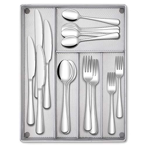 Hiware 40-Piece Silverware Set with Organizer Tray for 8, Stainless Steel Flatware Cutlery Set For Home Kitchen Restaurant Hotel, Mirror Polished, Dishwasher Safe