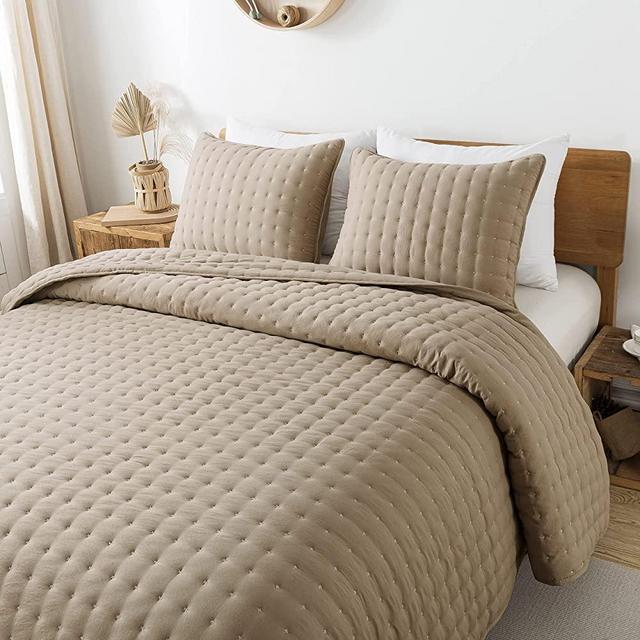 Beige Quilt Sets Queen Size with Pillow Sham Queen Quilt Bedding Set Lightweight Soft Bedspread Coverlet Set for Christmas Autumn Fall Winter, Tan Cream Nude