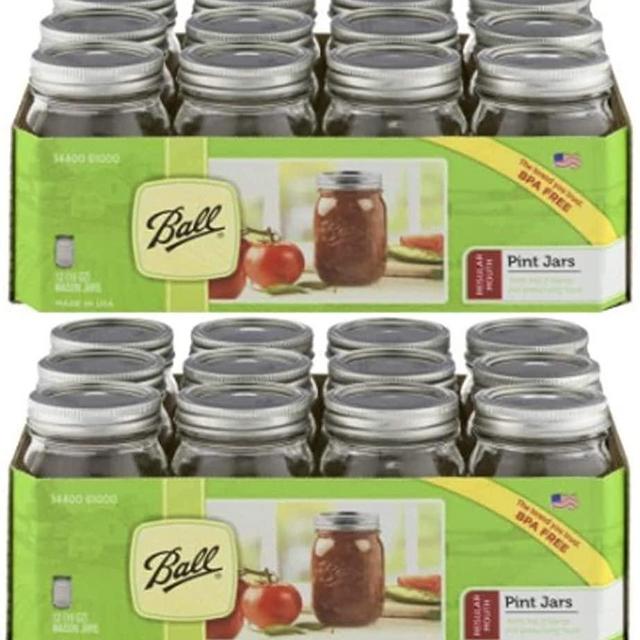 Mason Ball Jars 24 Jars with Lid - Regular Mouth - 16 oz by Jarden (24 Pack)