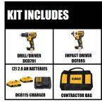20-Volt MAX XR Lithium-Ion Cordless Brushless Drill/Impact Combo Kit (2-Tool) with (2) Batteries 2Ah, Charger and Bag