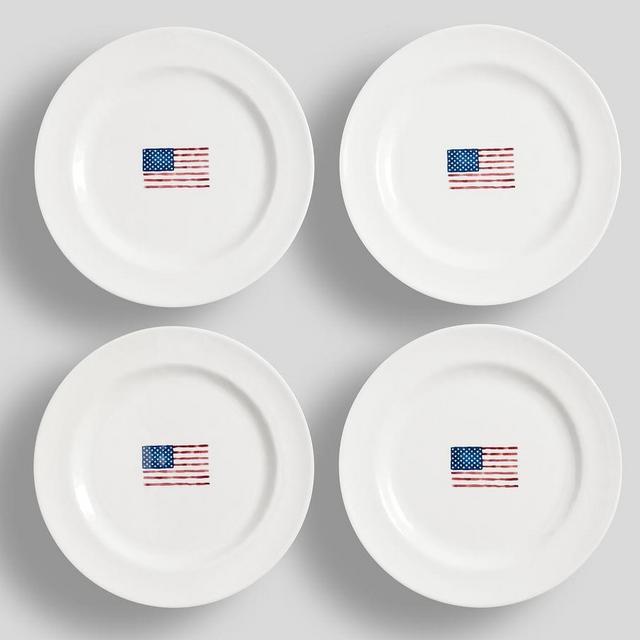 Cabana American Flag Icon Melamine Salad Plates, Set of 4 - Stone