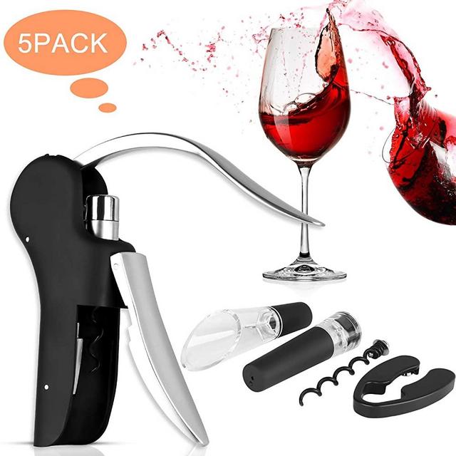 Samshow Wine Opener Set -5 in 1 Premium Wine Bottle Opener Kit - Manual Wine Opener Corkscrew Set - with Foil Cutter and Replacement Corkscrew Spiral - Wine Stoppers - Wine Pourer