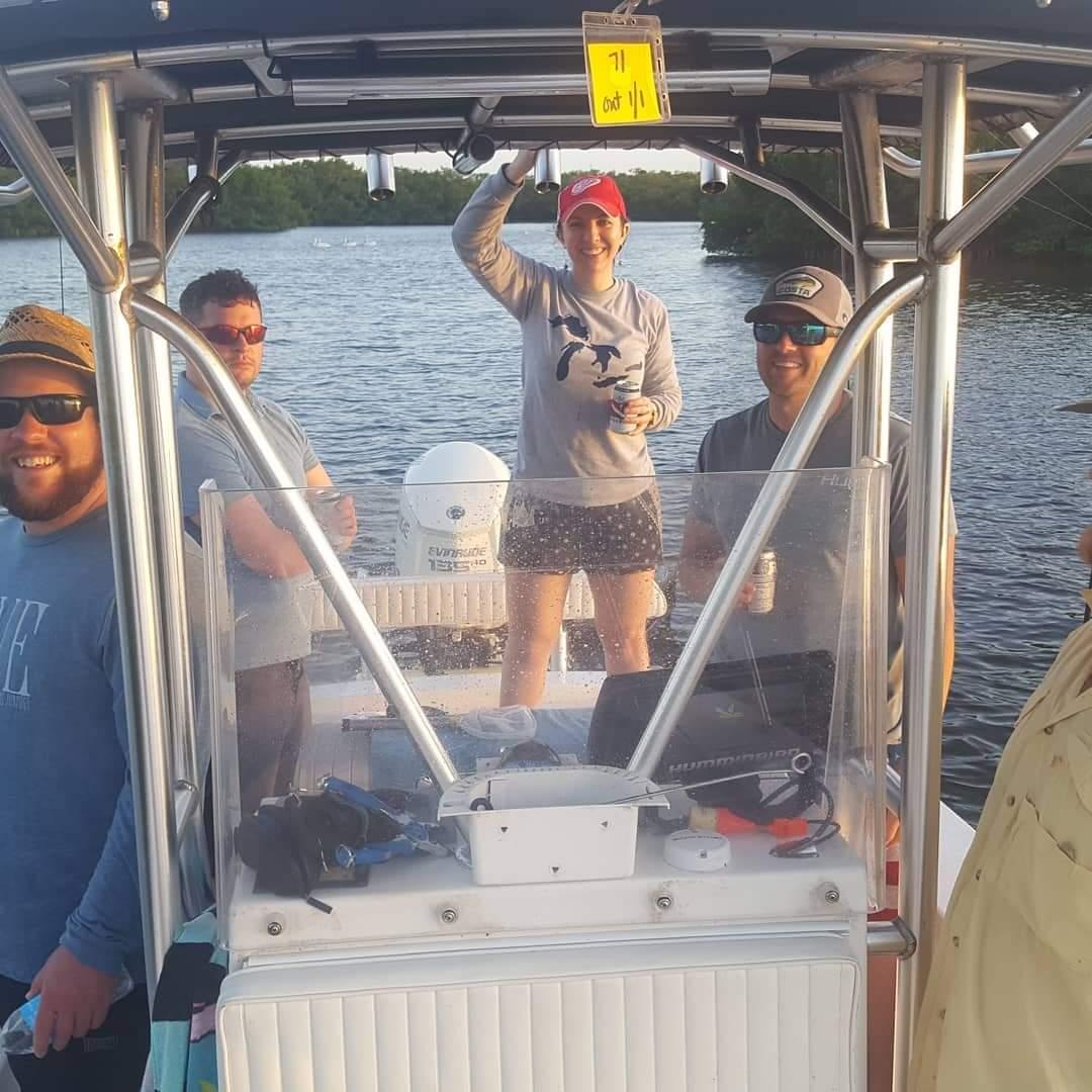 Visiting groomsman Ryan Marshall in FL, on his fishing boat; December 2020.