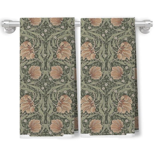 XUNLURY Vintage Rustic Cottagecore Floral Boho Floral Kitchen Dish Tea Towels 16x24 Inch Set of 2,Retro Green Botanical Hand Towels for Bathroom,Cottagecore Bathroom Decor