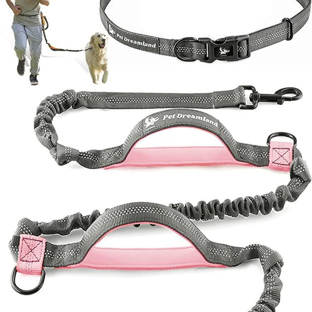 Hands Free Dog Leash Large Dog | Around The Waist Dog Leash for Running Walking Jogging | Service Dog Leash w Retractable Bungee and Adjustable Belt | No Pull Training | Pet Hiking Gear Accessories