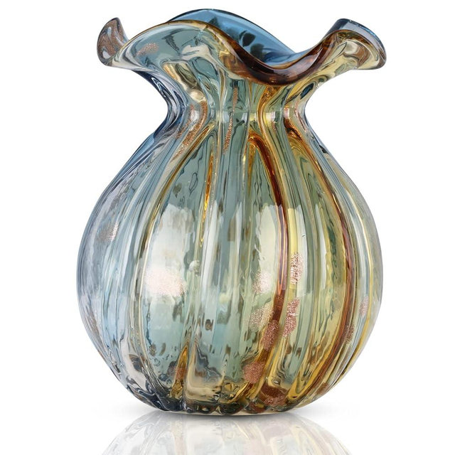 Blown Glass vase, Gradient Glass vase, Glass Art vase, Transparent vase, Unique vase, Modern Art vase, Wide Mouth vase for Living Room, Wedding, Dining Table, Office Center Table Display Flower