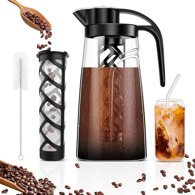 YURICK Cold Brew Coffee Maker, 70 oz (2100 ml) BPA Free Tritan Pitcher, Iced Coffee Maker and Tea Brewer, 100% Leak-Proof, Easy to Clean Reusable Mesh Filter, Black