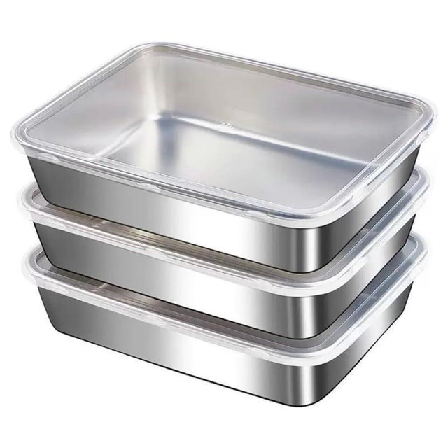 RFDDFTTFDDFZR 3PCS Stainless Steel Food Storage Containers，Meal Prep Containers, Kitchen tray with Lids,Oven plate，BPA Free