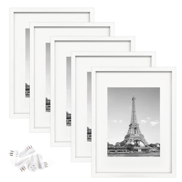 upsimples 12x16 Picture Frame Set of 5,Display Pictures 8.5x11 with Mat or 12x16 Without Mat,Wall Gallery Photo Frames,White