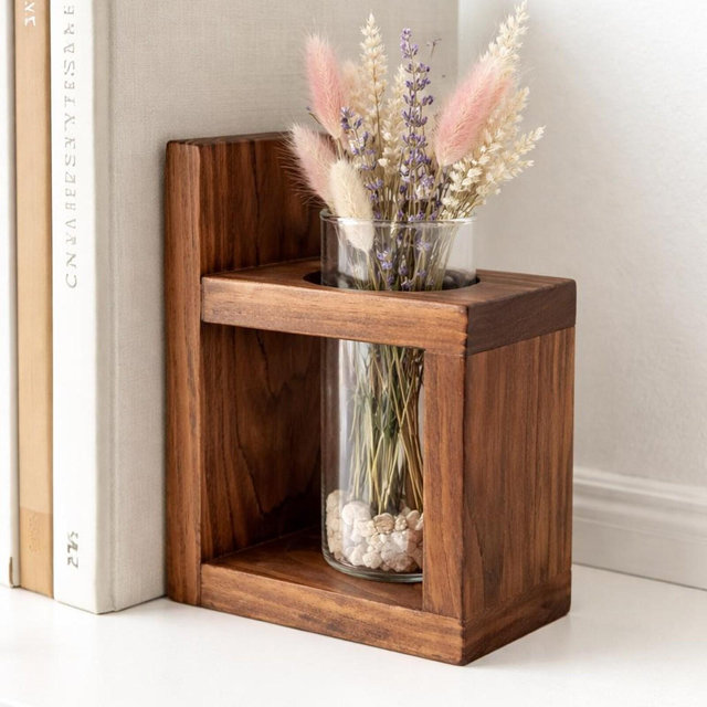 Wooden Bookend Vase - Rustic Home Decor