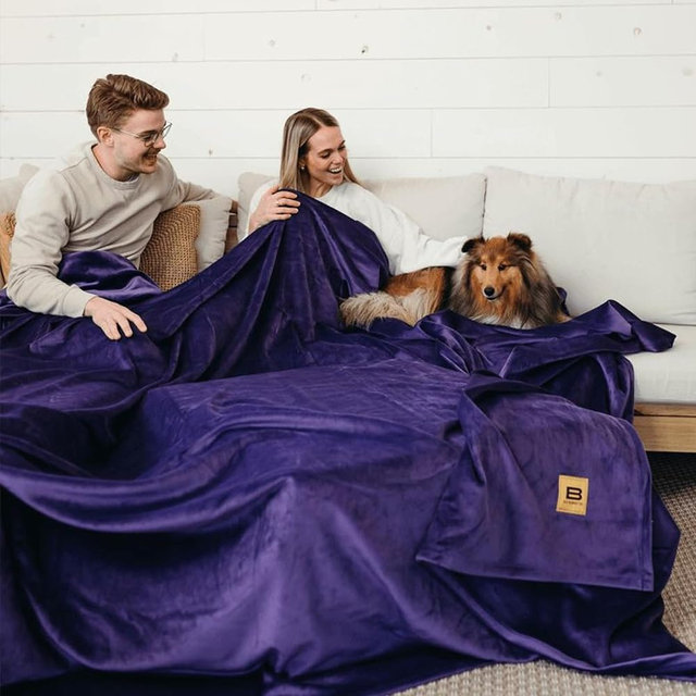 Big Blanket Co Original Stretch Purple | 8' x 8' Extra Large Oversized Throw Blanket | Soft, Stretchy, Machine Washable Giant Blanket | Fits Whole Family